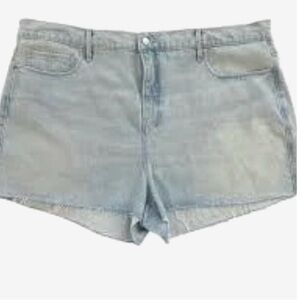 Good American Good ‘90s Drawstring Denim Shorts Light Wash Raw Hem Plus Size 22